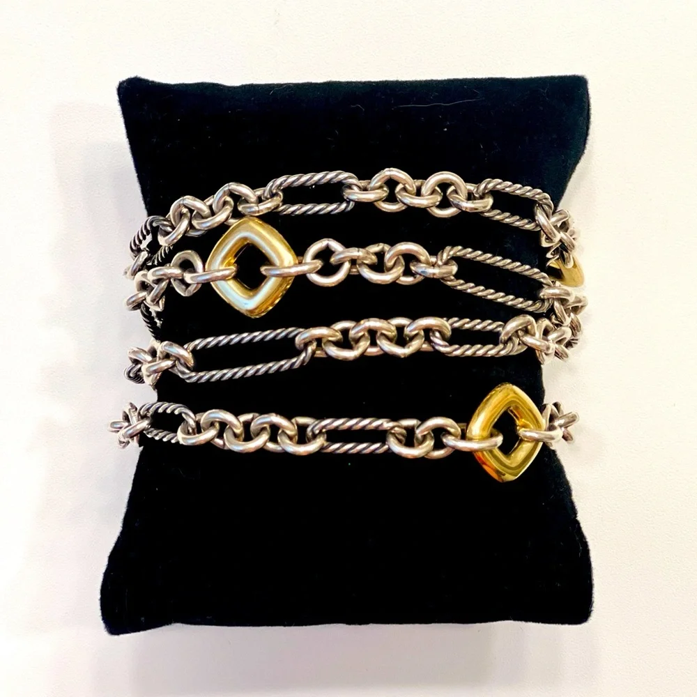 HEAVY Vintage David Yurman Figaro multi-chain 4-row bracelet 18K Gold Silver - Picture 6 of 8